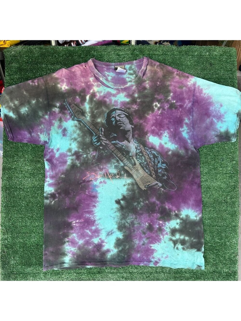 Vintage 90s Liquid Blue Jimi Hendrix T-Shirt Tie Dye XL Thrashed Hippie Band Tee
